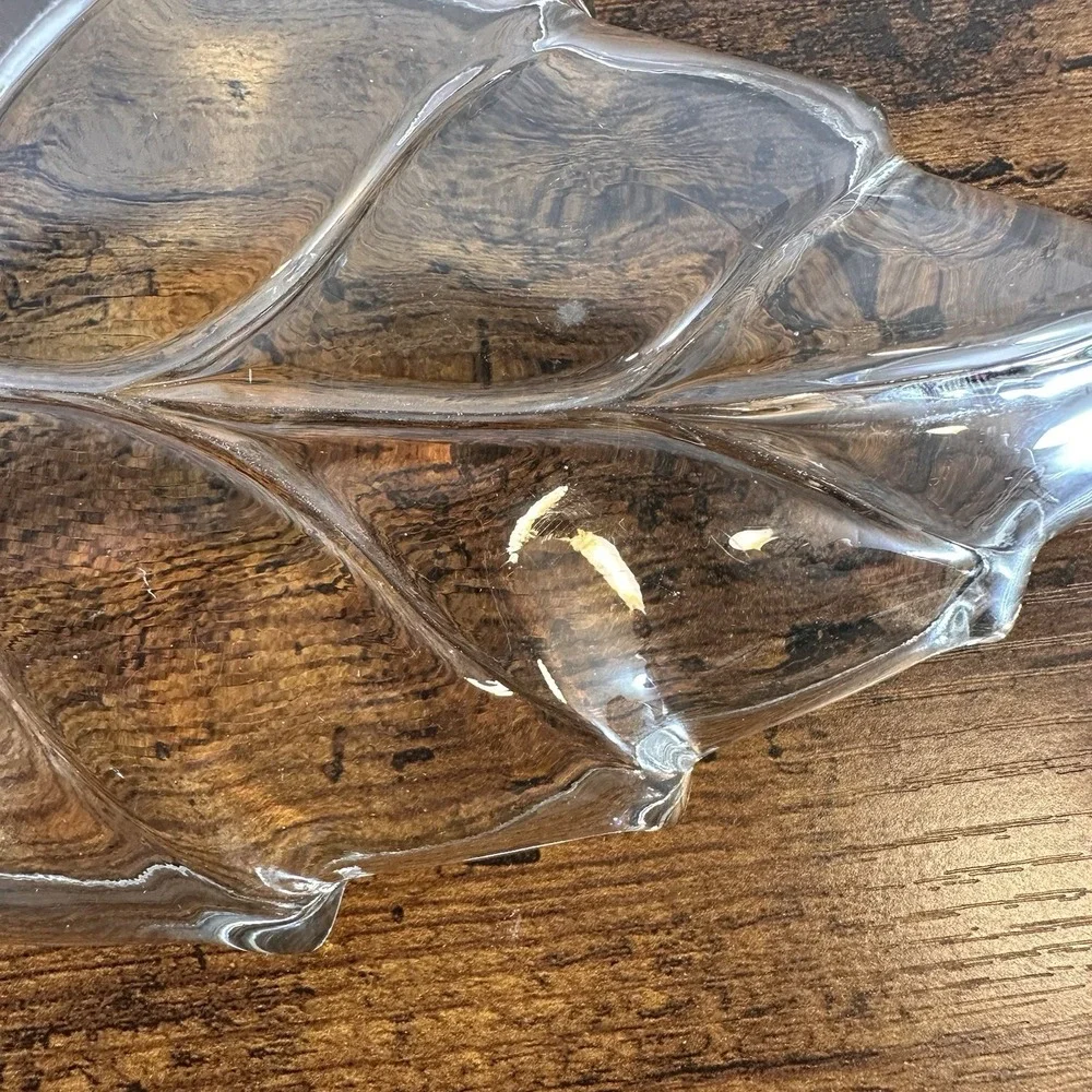 Vintage Clear Glass Leaf Shaped Relish Tray‎ Nut Trinket Dish 9.75